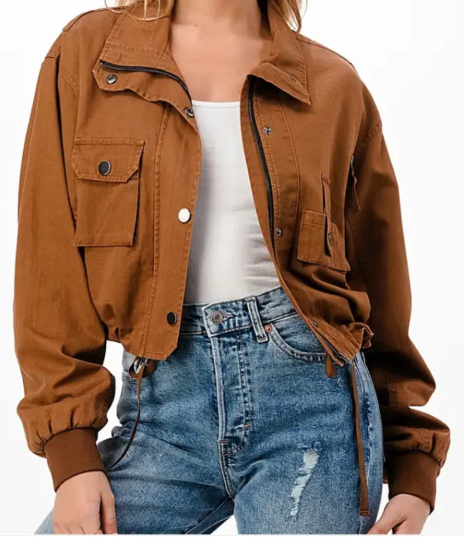 Cropped Utility Jacket -  Forest Brown -  Lightweight