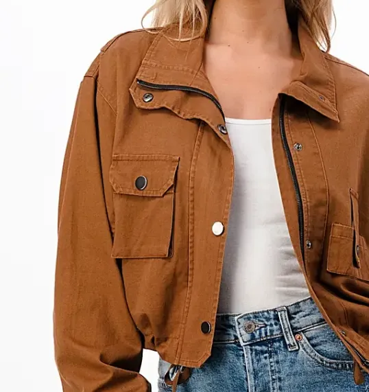 Cropped Utility Jacket -  Forest Brown -  Lightweight