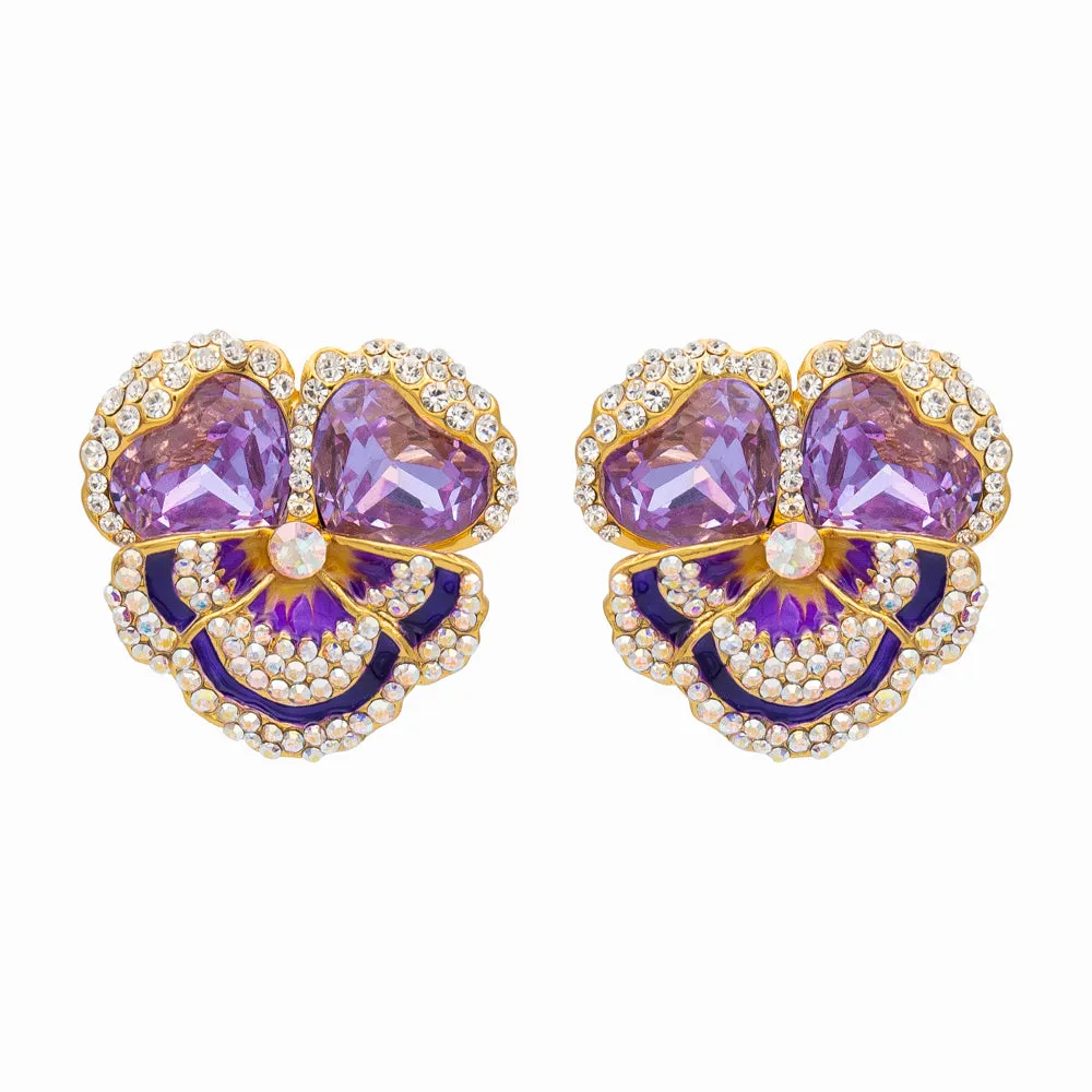 Crystal Pansy Stud Earrings