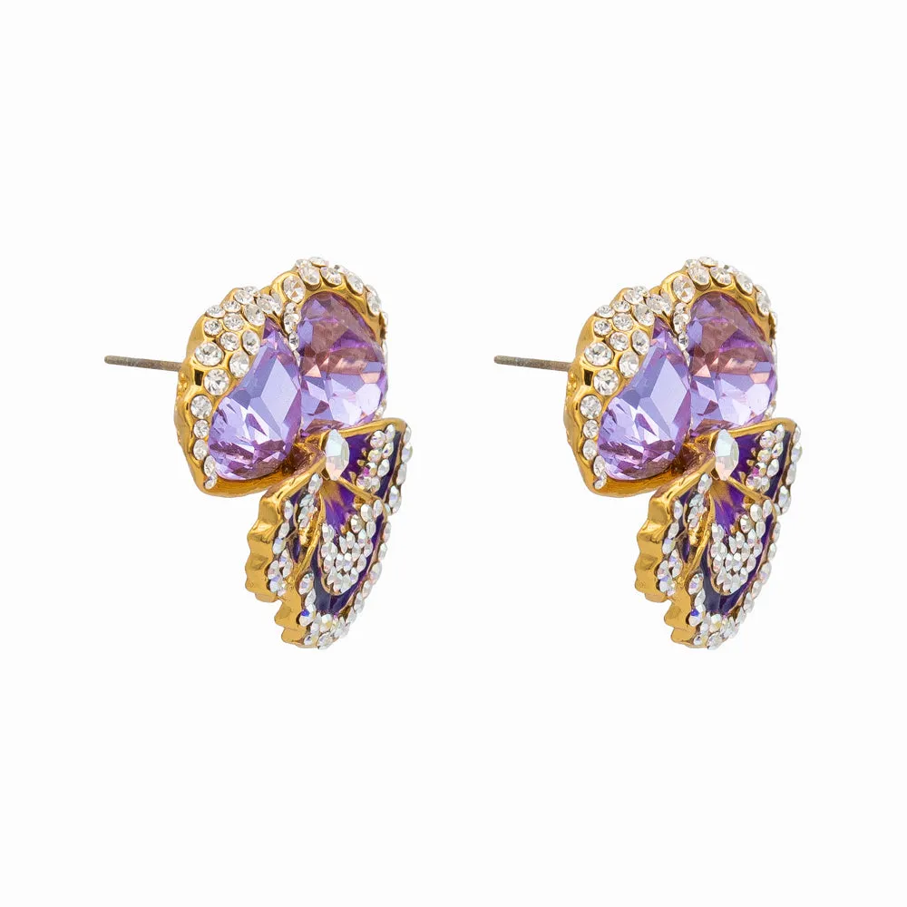 Crystal Pansy Stud Earrings