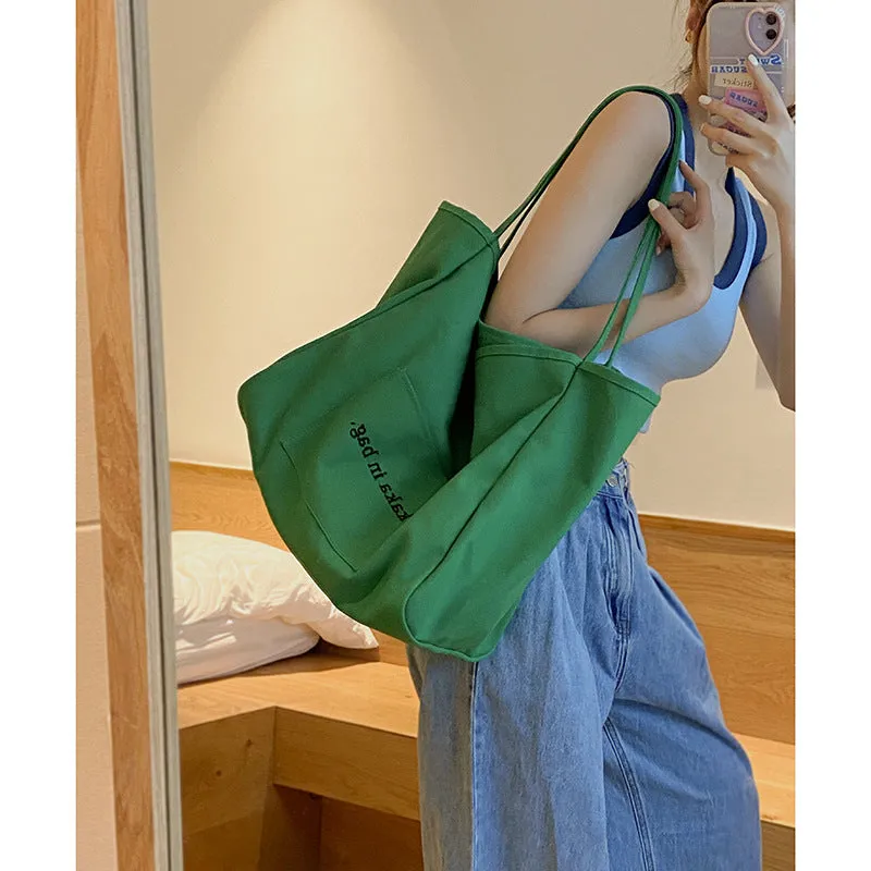 Customized Casual Canvas Bag Female  New Fashion Tote Bag Versatile Ins Large Capacity Bag Shopping Bag