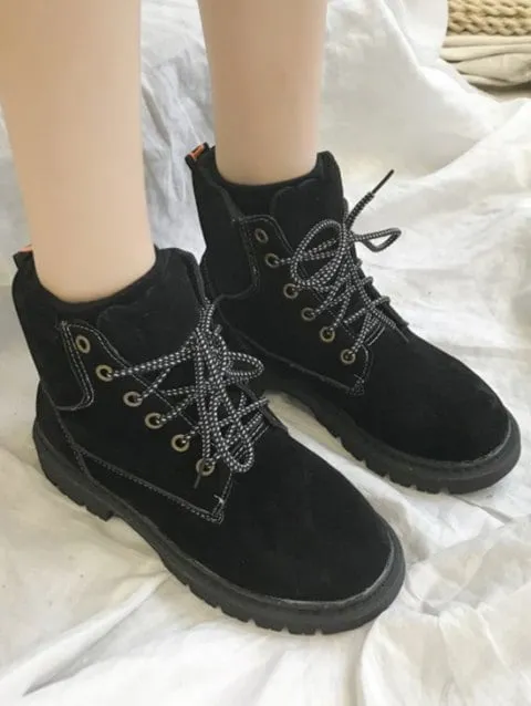 Delicate Heel Lacing Short Boots