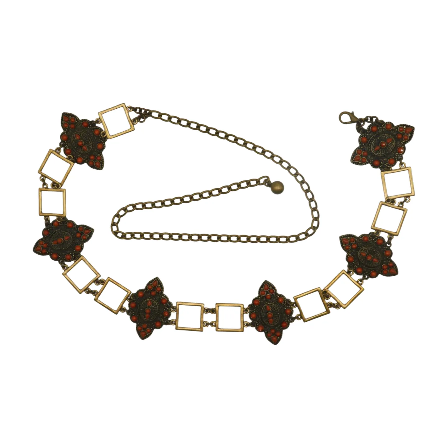 Ethnic Metal & Brown Beaded Flower Charm Belt