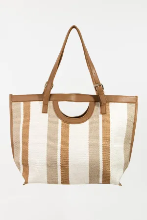 Fame Striped PU Leather Trim Tote Bag