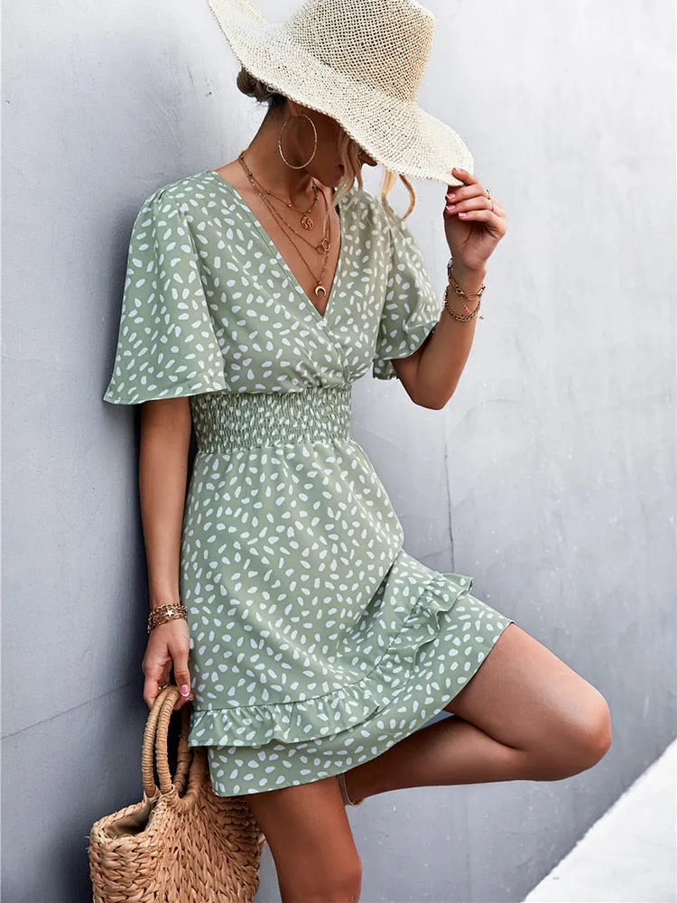 Fashion Floral Graceful Slim Short Dresses