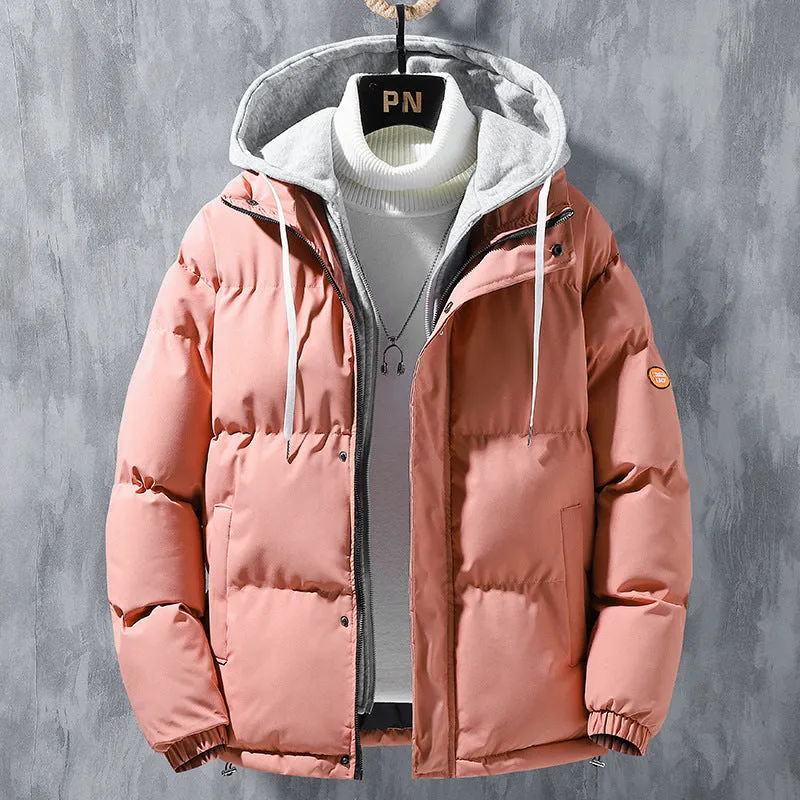 Fashion Hooded Jacket Men Winter Windproof Thickened  Coat Solid Leisure Sports Cotton Jacket