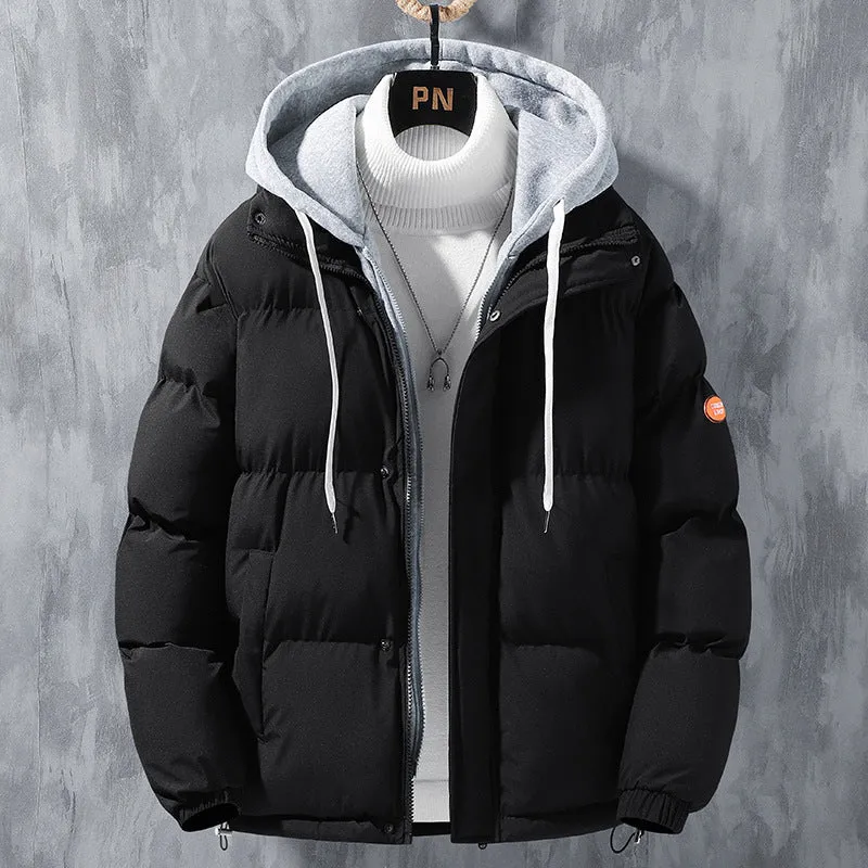 Fashion Hooded Jacket Men Winter Windproof Thickened  Coat Solid Leisure Sports Cotton Jacket