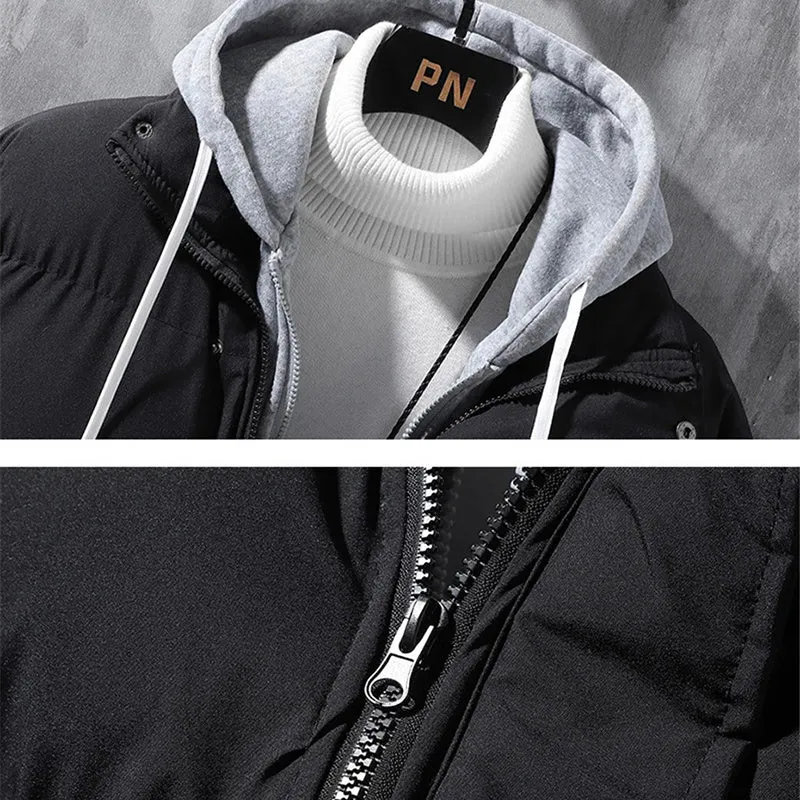 Fashion Hooded Jacket Men Winter Windproof Thickened  Coat Solid Leisure Sports Cotton Jacket