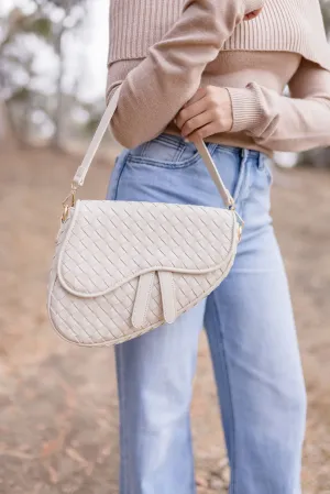 Frankie Vegan Leather Woven Shoulder Purse Ivory