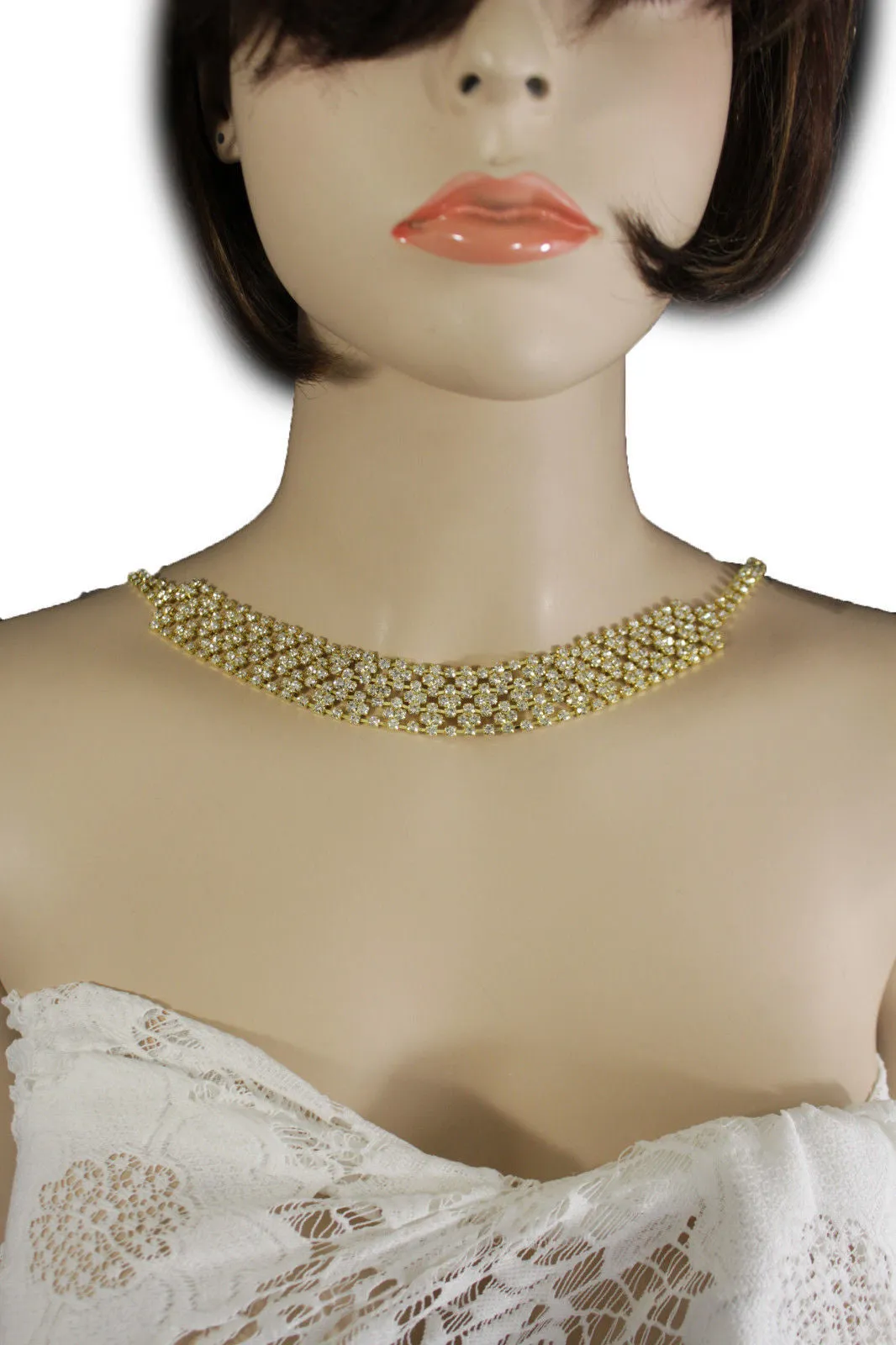 Gold Metal Hot Long Open Back Silver Rhinestones Drop Necklace Wedding