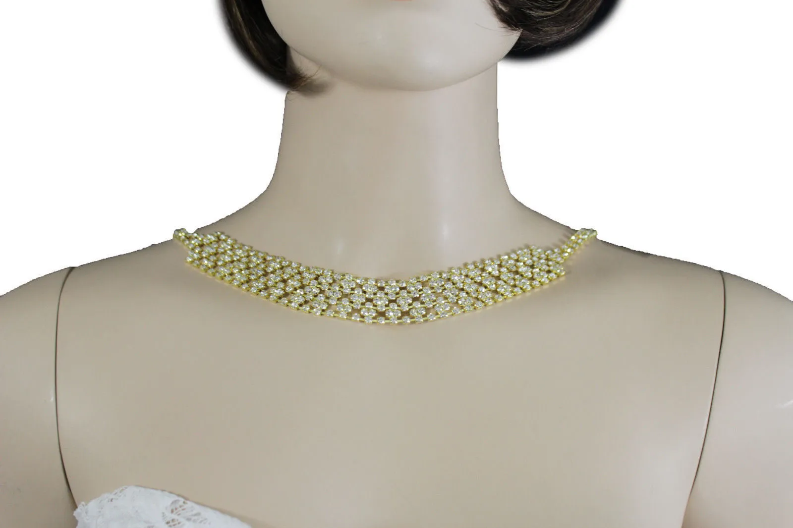 Gold Metal Hot Long Open Back Silver Rhinestones Drop Necklace Wedding