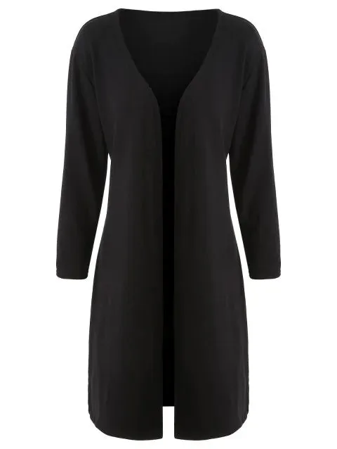 Graceful Front Side Slit Long Cardigan