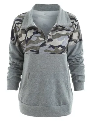 Graceful  Zipper Camo Print Sweatshirt