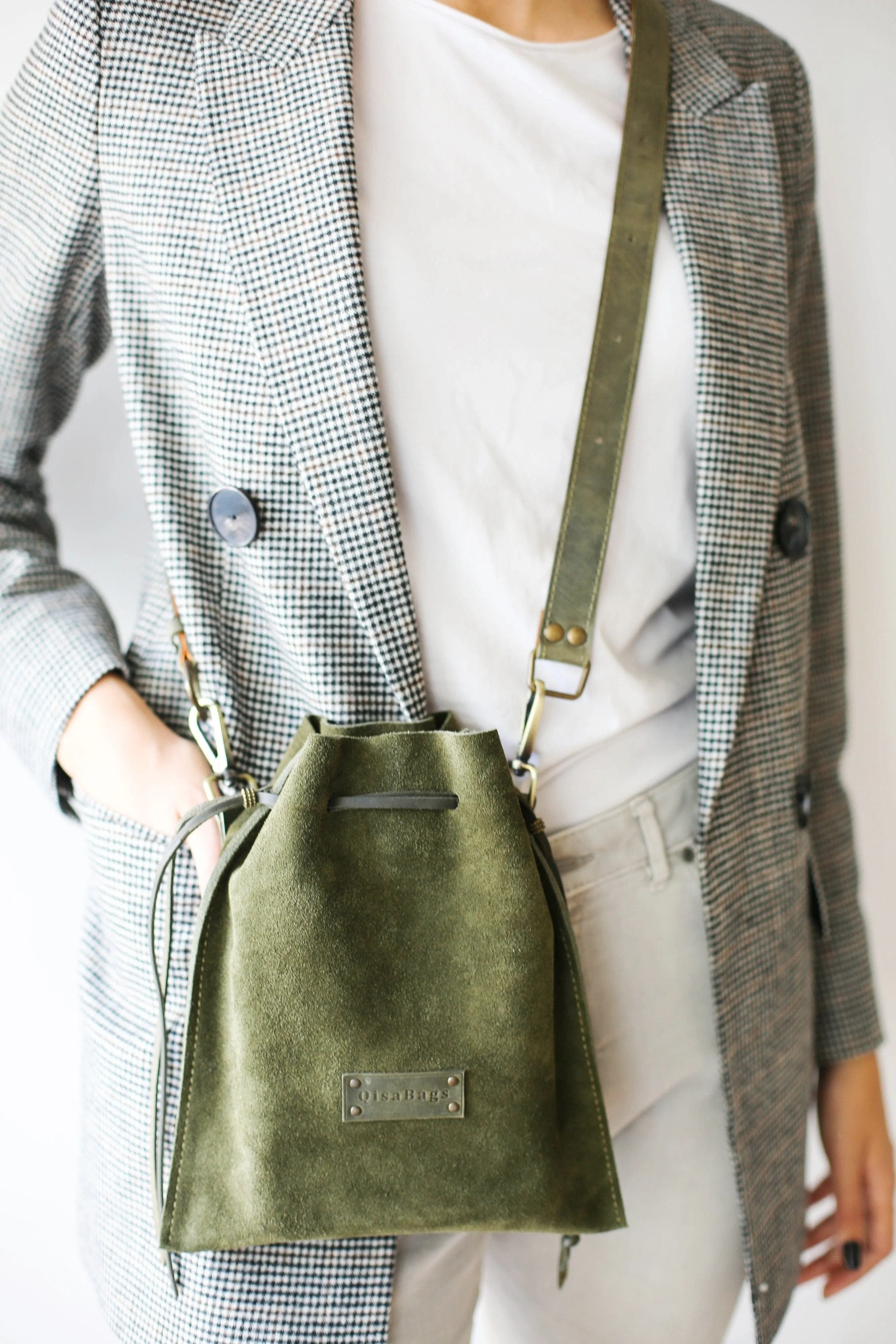 Green Suede Cross Body Bag