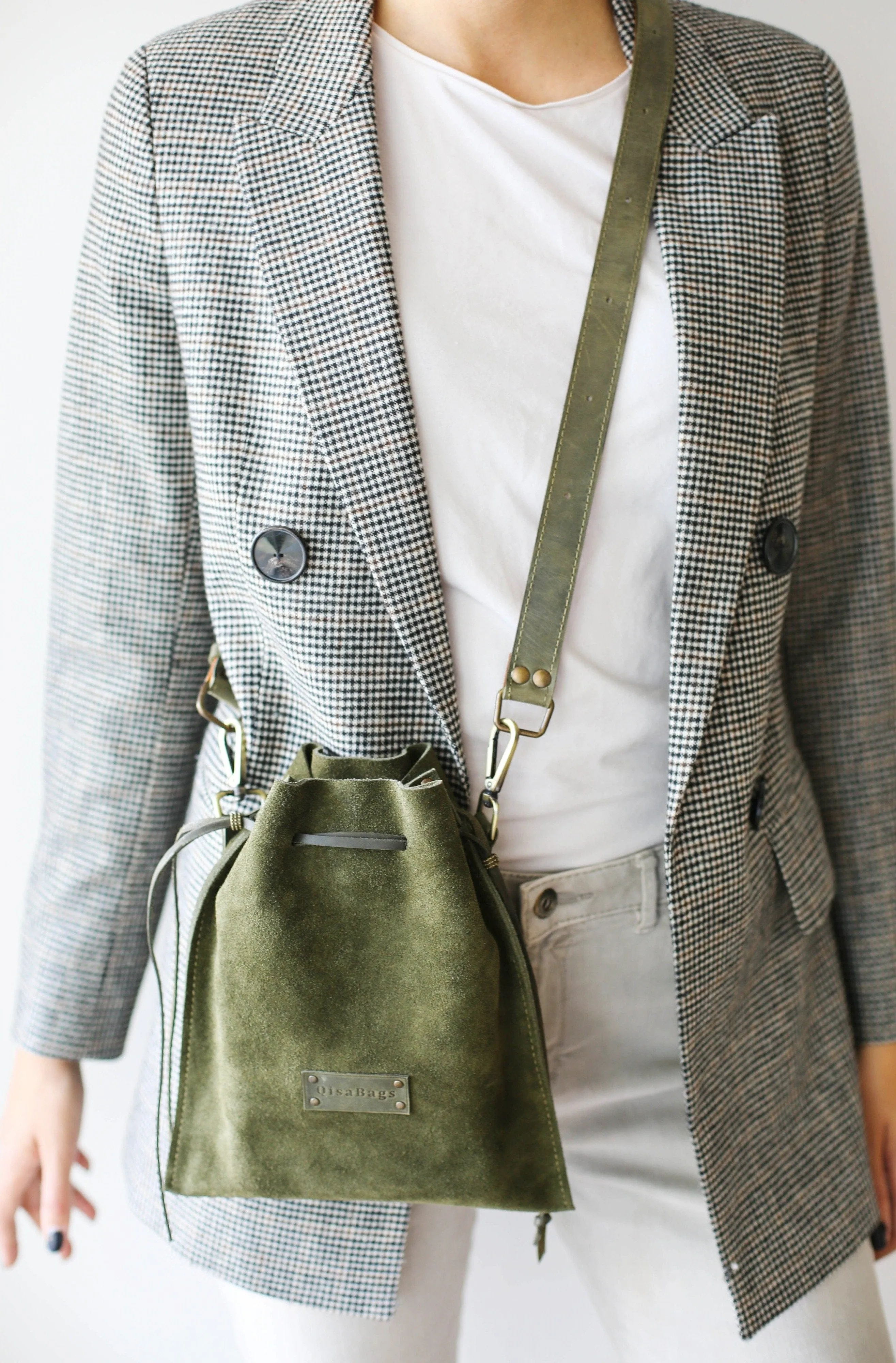 Green Suede Cross Body Bag