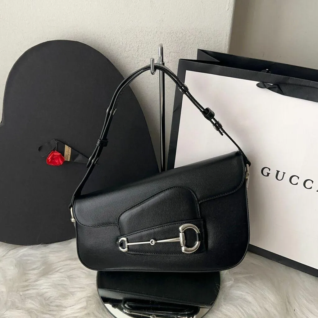 Gucci-Inspired Horsebit 1955 Monogrammed Small Shoulder Women Bag (Black)