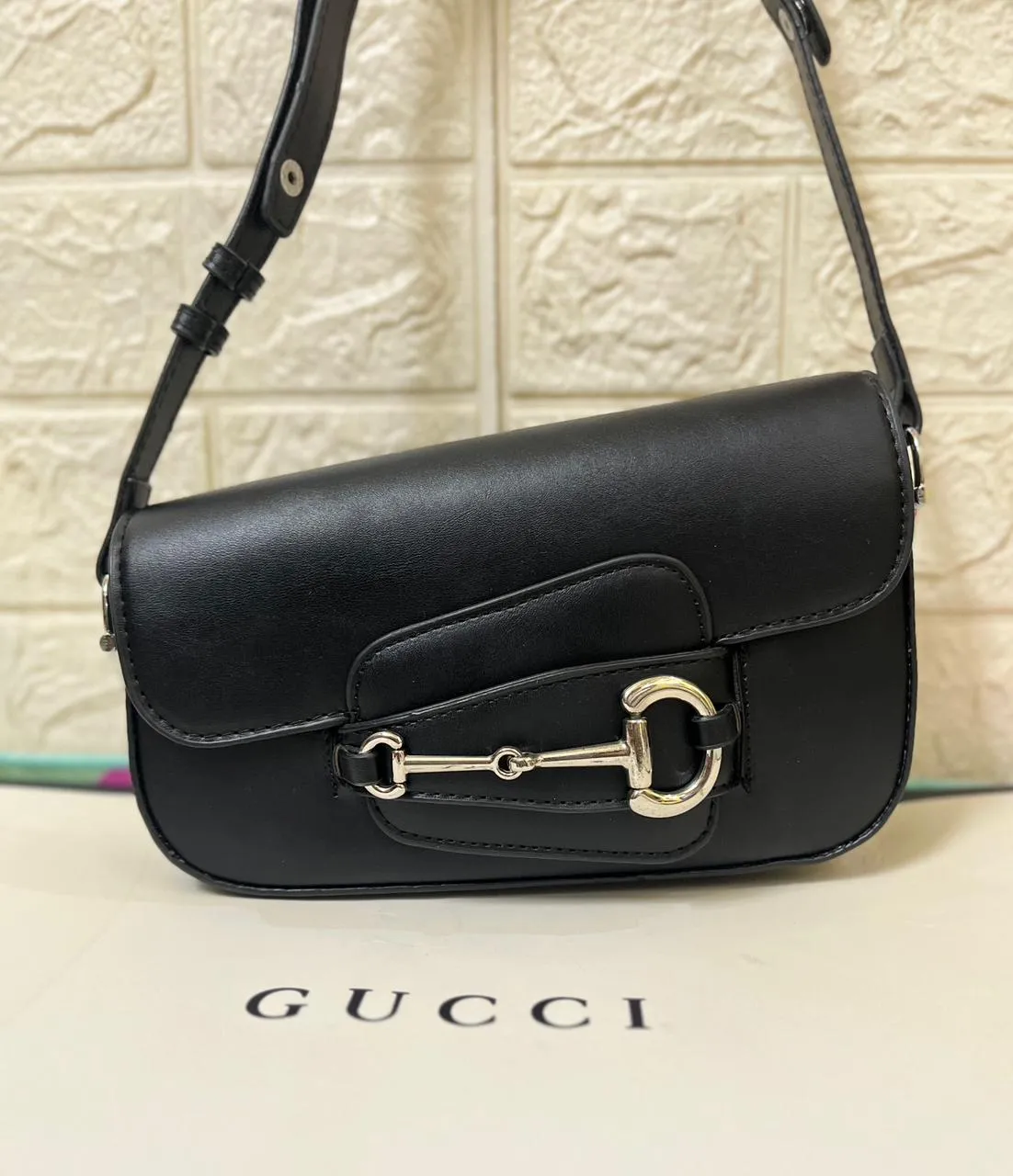 Gucci-Inspired Horsebit 1955 Monogrammed Small Shoulder Women Bag (Black)