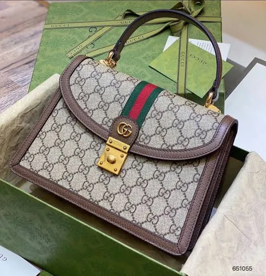 Gucci-Inspired Ophidia Bag with Long Chain and Branded Packing (Brown)