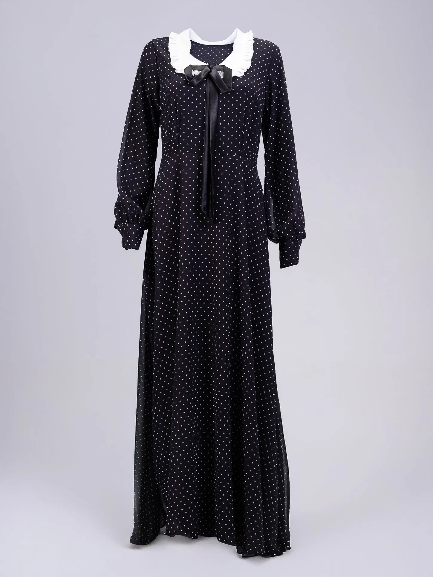 Hajar Polka Dot Flared Sleeve Chiffon Modesty Maxi Dress