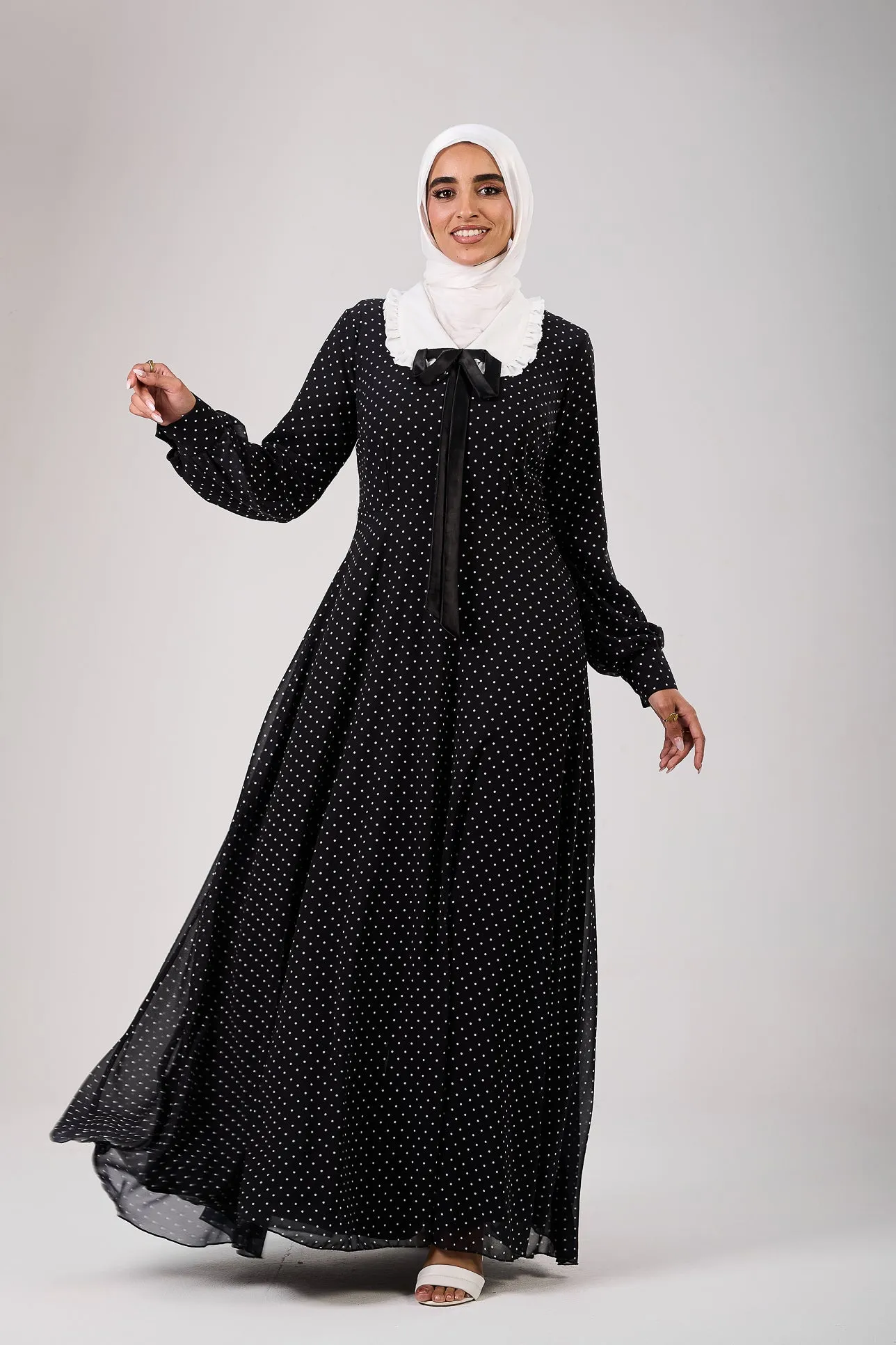 Hajar Polka Dot Flared Sleeve Chiffon Modesty Maxi Dress