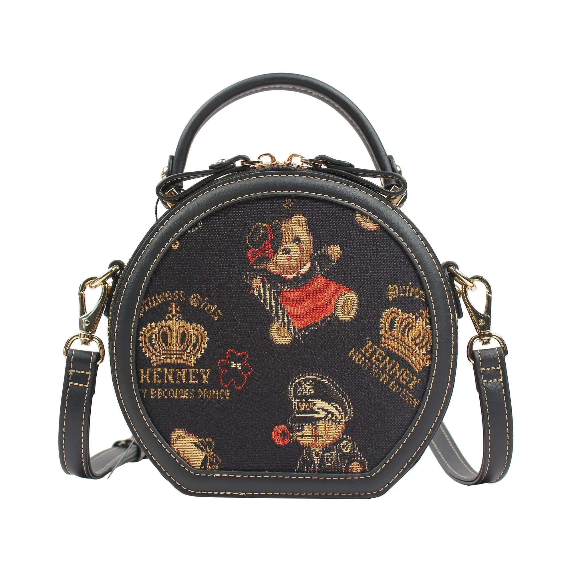 Henney Bear Leatherette Round Crossbody Bag