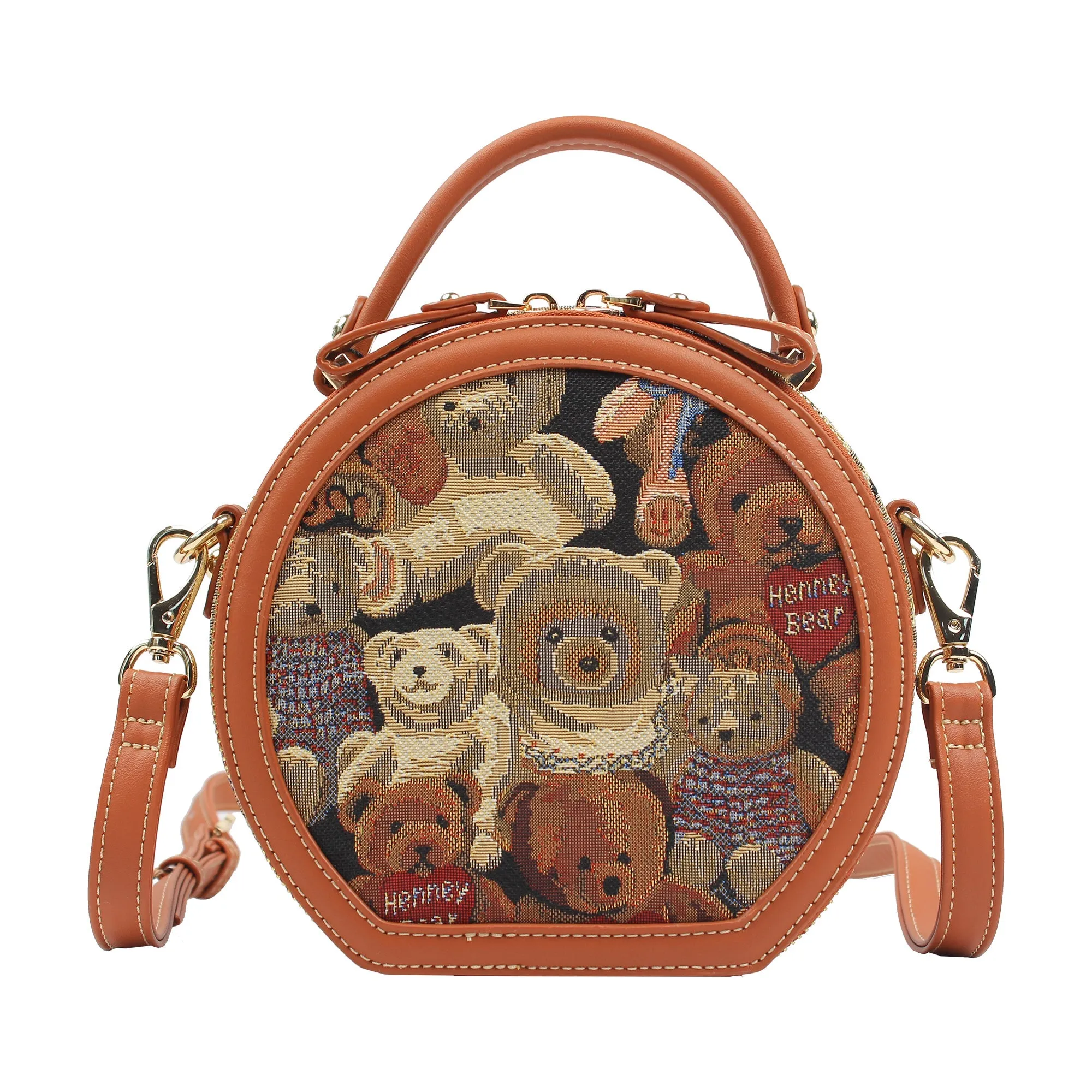 Henney Bear Leatherette Round Crossbody Bag