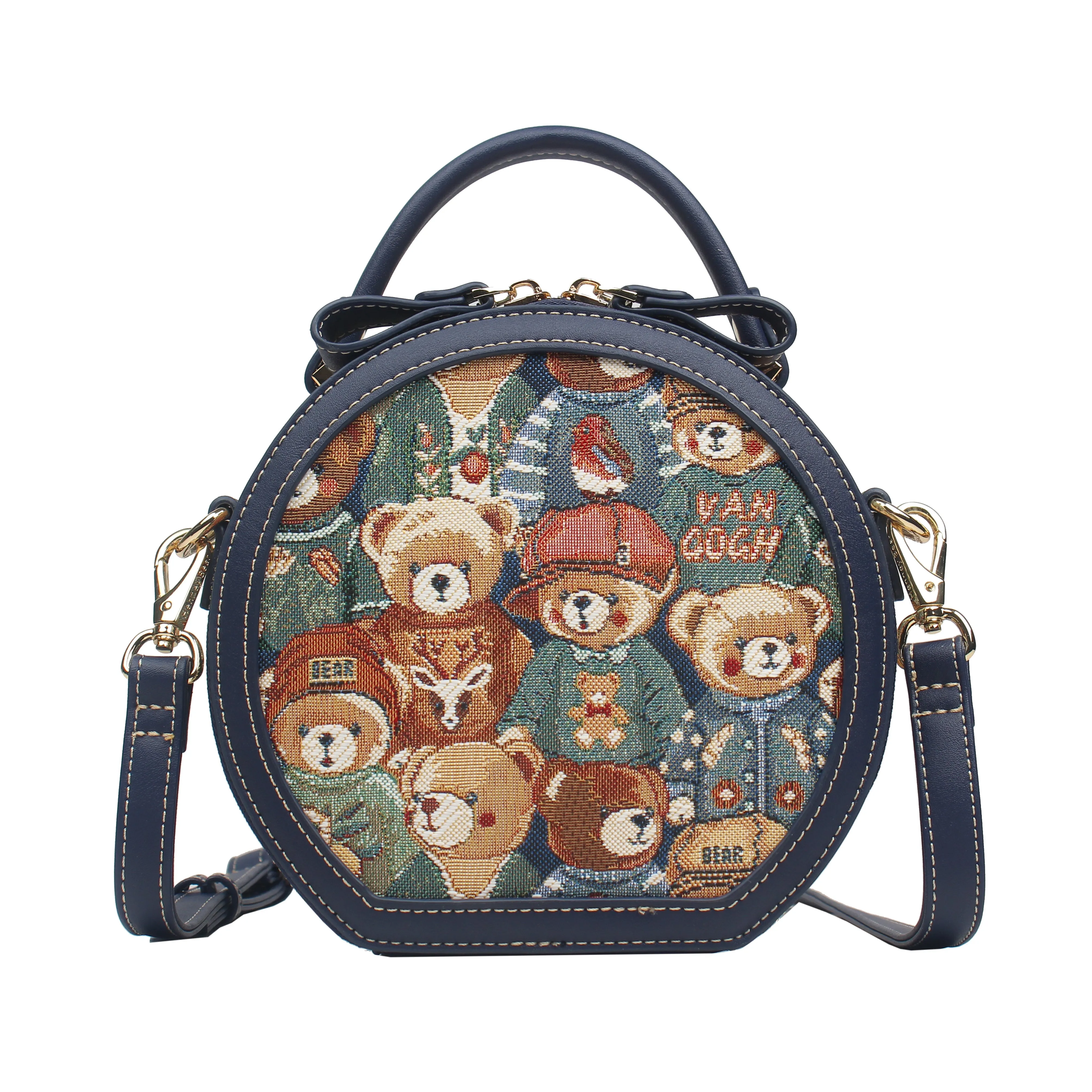 Henney Bear Leatherette Round Crossbody Bag