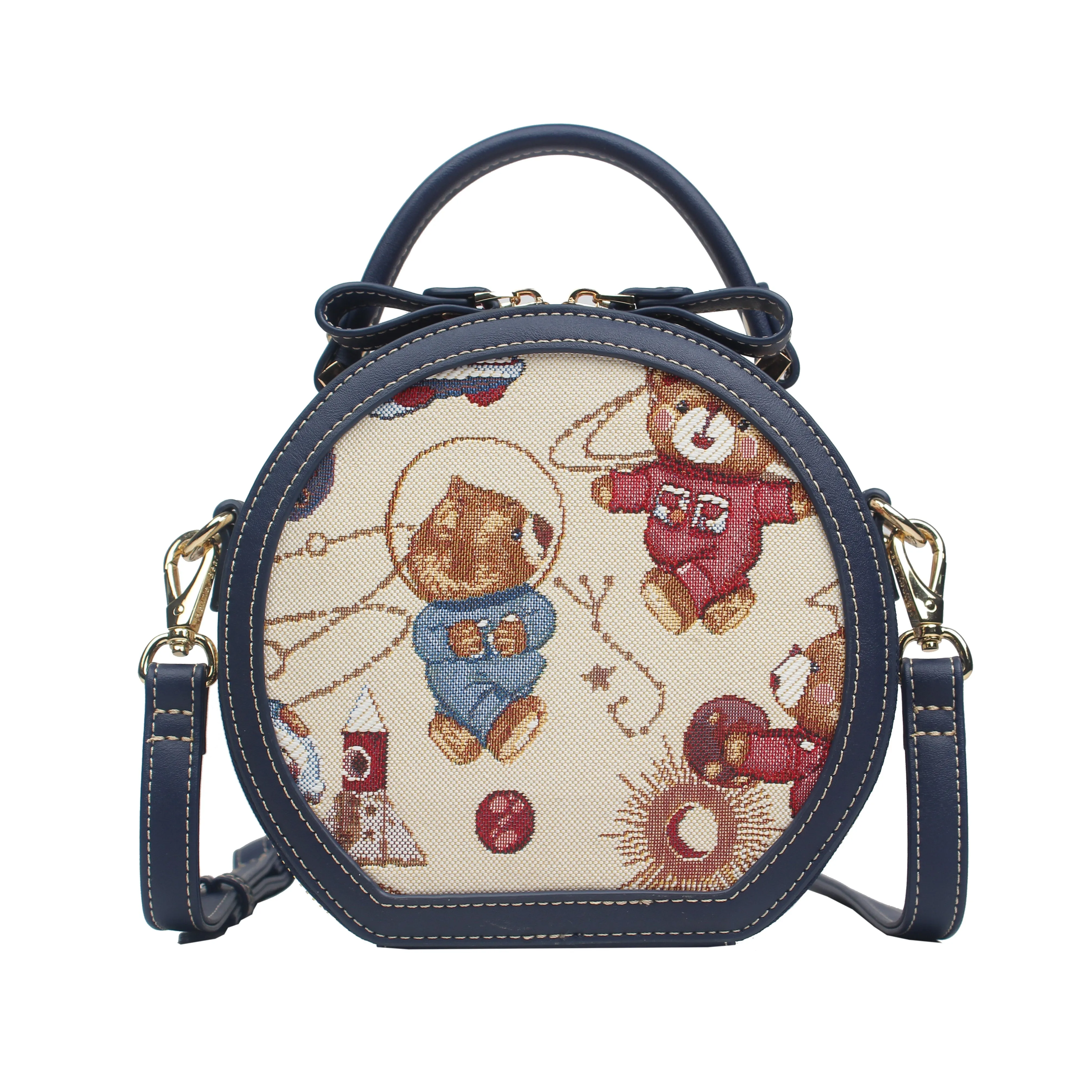 Henney Bear Leatherette Round Crossbody Bag