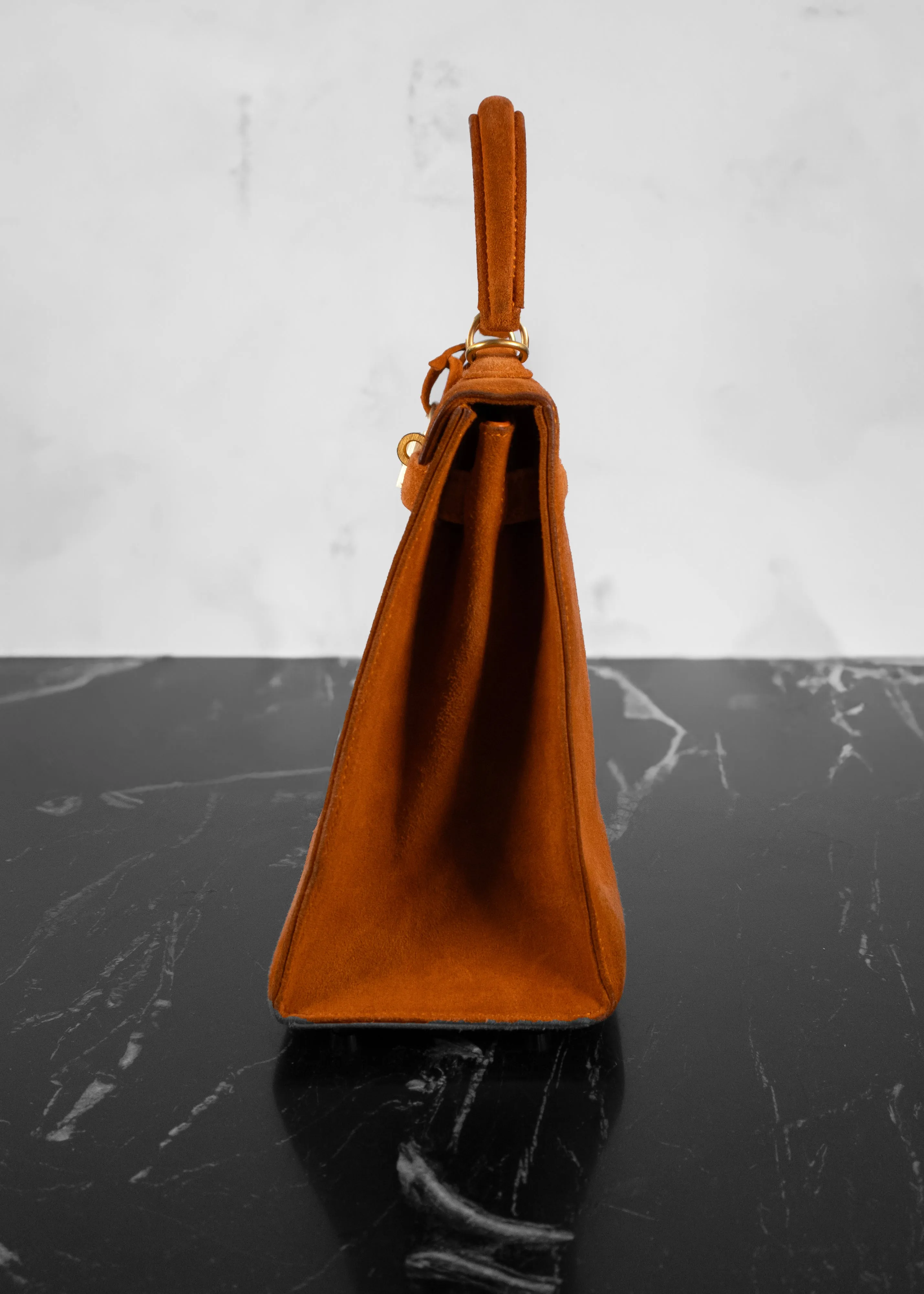 Hermès Kelly Orange Suede 25 Handbag