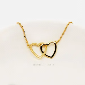 Interlocking Two Hearts Necklace, Unisex, Gold, Silver  (16" 2") SHEMISLI - SN011