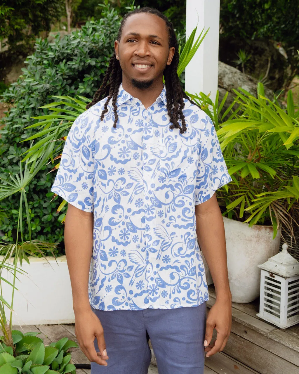 Irie Linen Shirt - Blue Bird Print