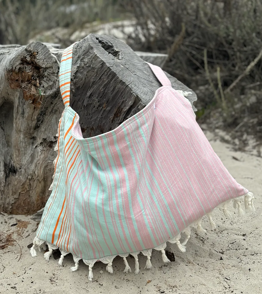 Isle of Palms Pink & Aqua Striped Bag