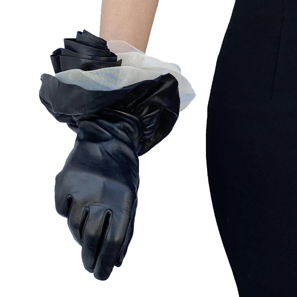 Issey - Women's Silk Lined Leather and Tulle Gloves