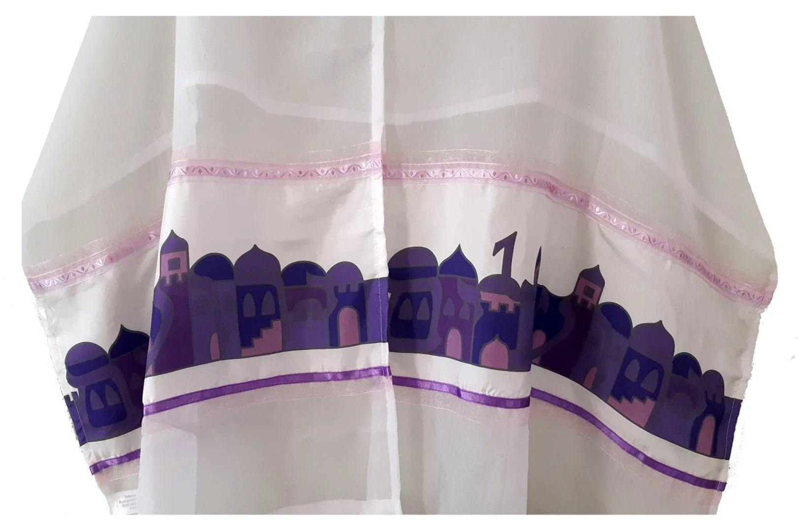 Jerusalem Name and Landscape in Purple Silk shades, Bat Mitzvah Tallit, Girl's Tallit, Tallit for Women