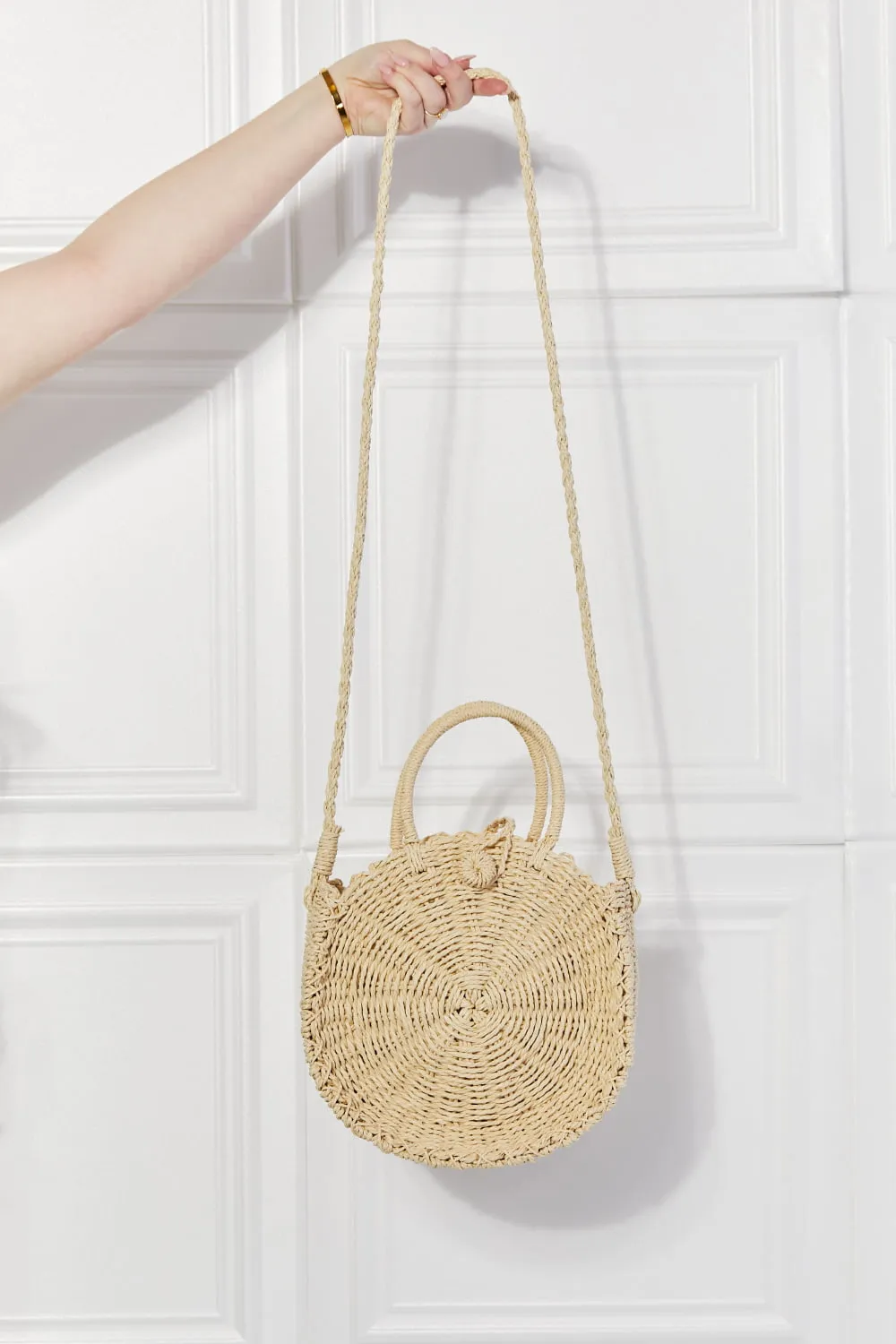 Justin Taylor Feeling Cute Rounded Rattan Handbag in Ivory