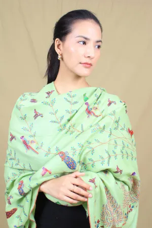 Khizar Green Forest Theme Sozni Embroidered Pashmina Shawl