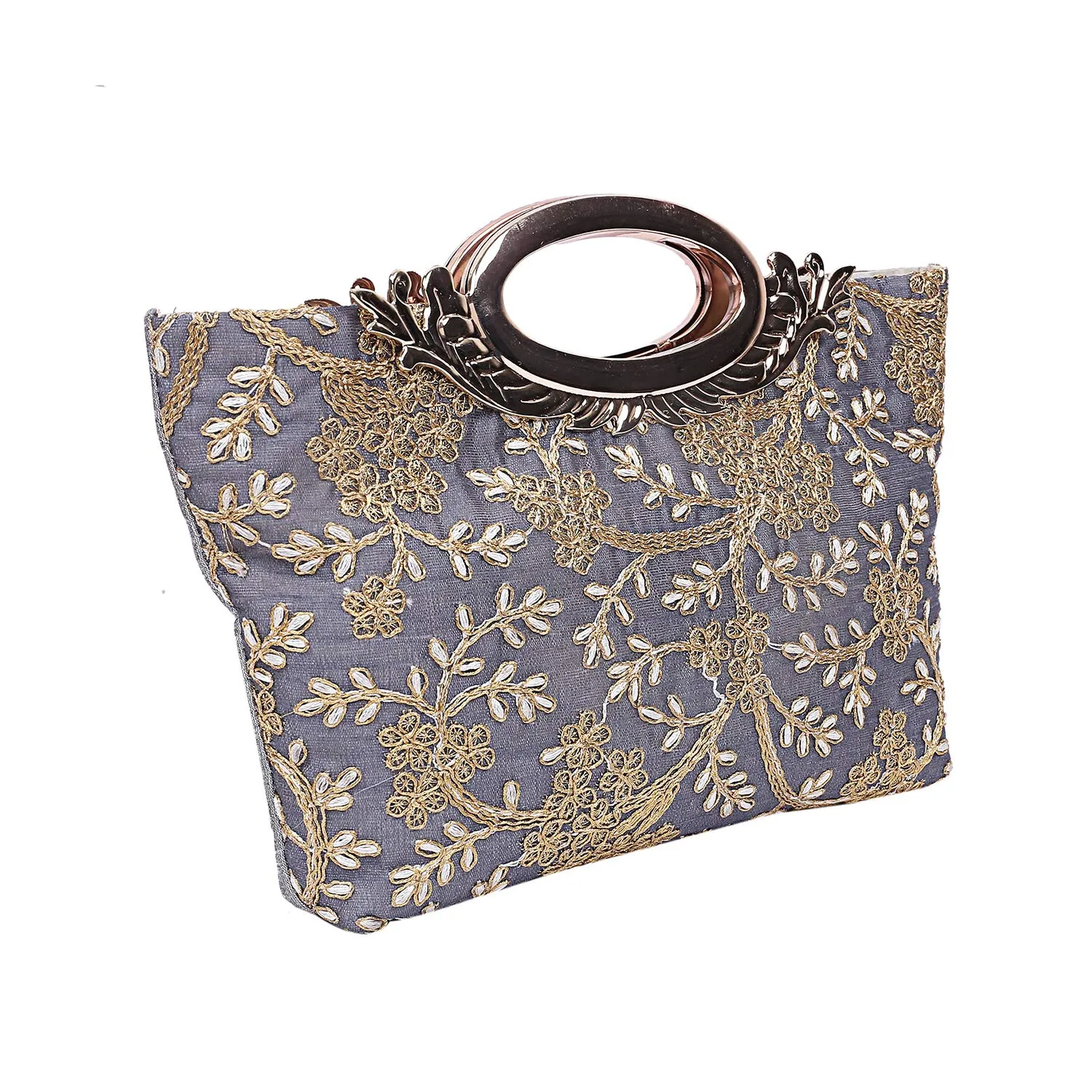 Kuber Industries Silk Clutch Ladies Handbag (Grey) -CTKTC8788