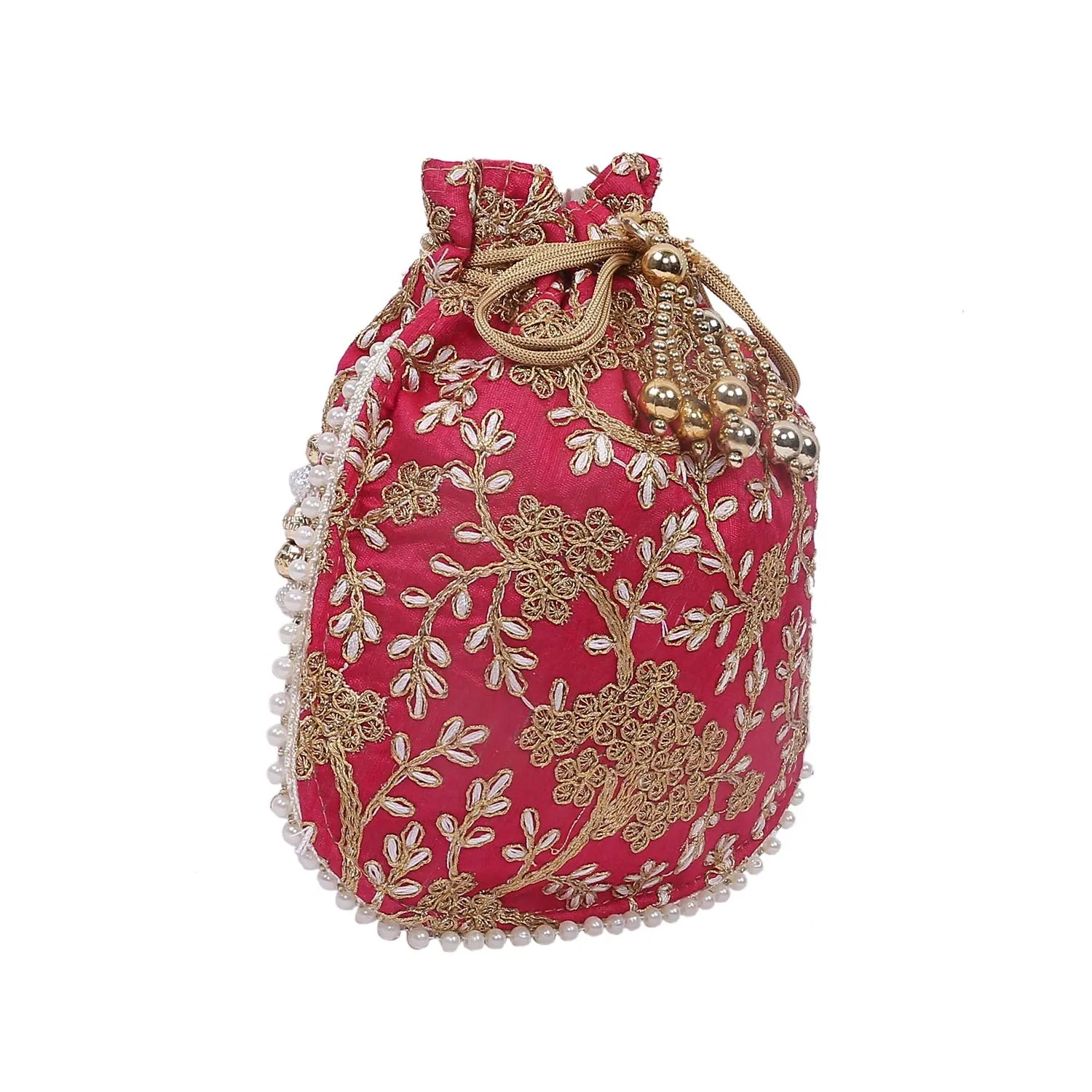 Kuber Industries Silk Embroidered 2 Pieces Women Potli Bag (Purple & Pink),CTKTLUG985