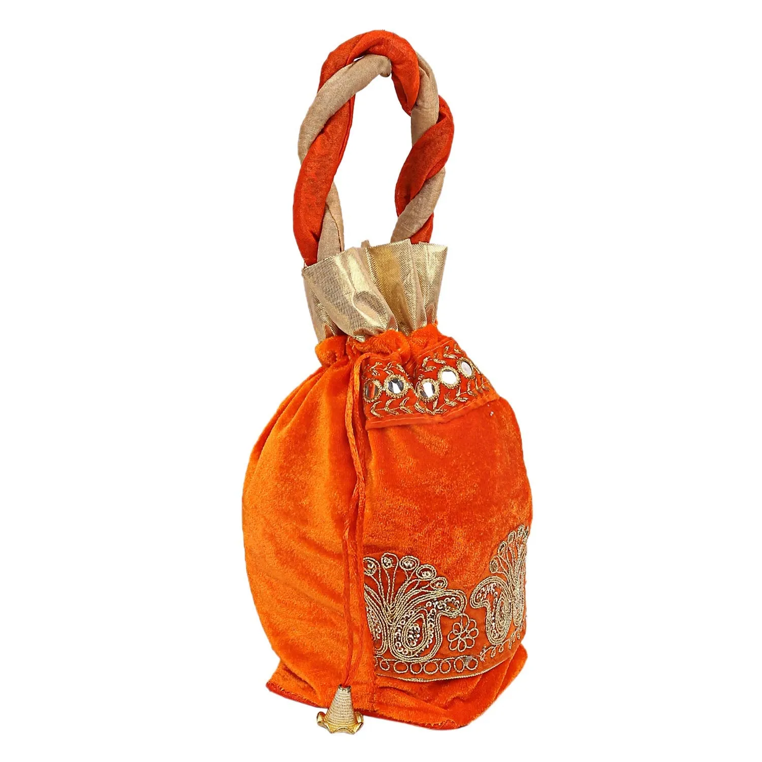 Kuber Industries Velvet 1 Pieces Women Potli Bag (Orange) -CTKTC5915,Standard