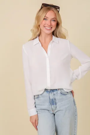 LONG SLEEVE BUTTON DOWN CHIFFON BLOUSE