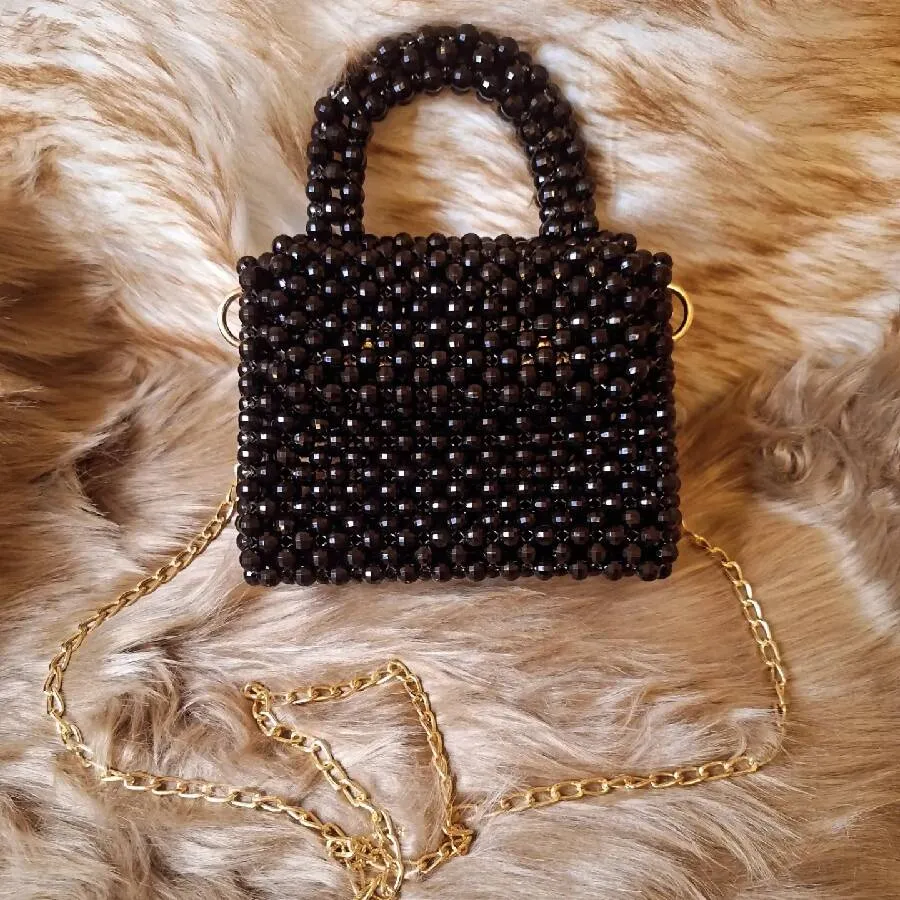 Lulua Stitches Handmade Black Beaded Bag