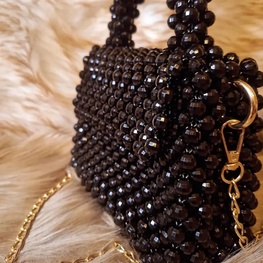 Lulua Stitches Handmade Black Beaded Bag