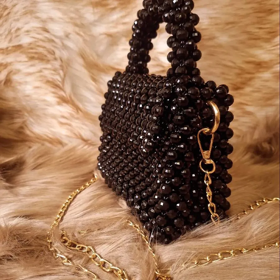 Lulua Stitches Handmade Black Beaded Bag