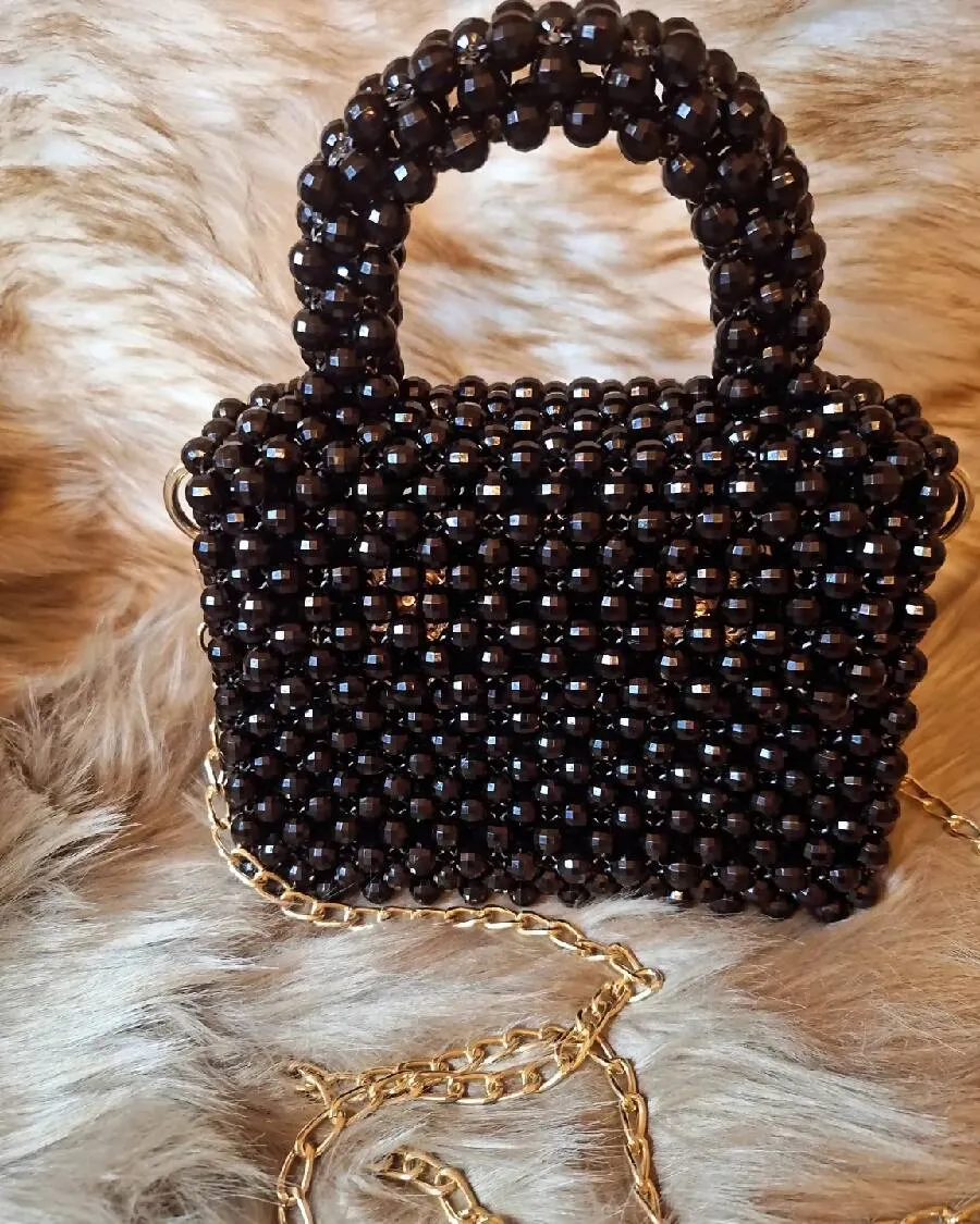 Lulua Stitches Handmade Black Beaded Bag