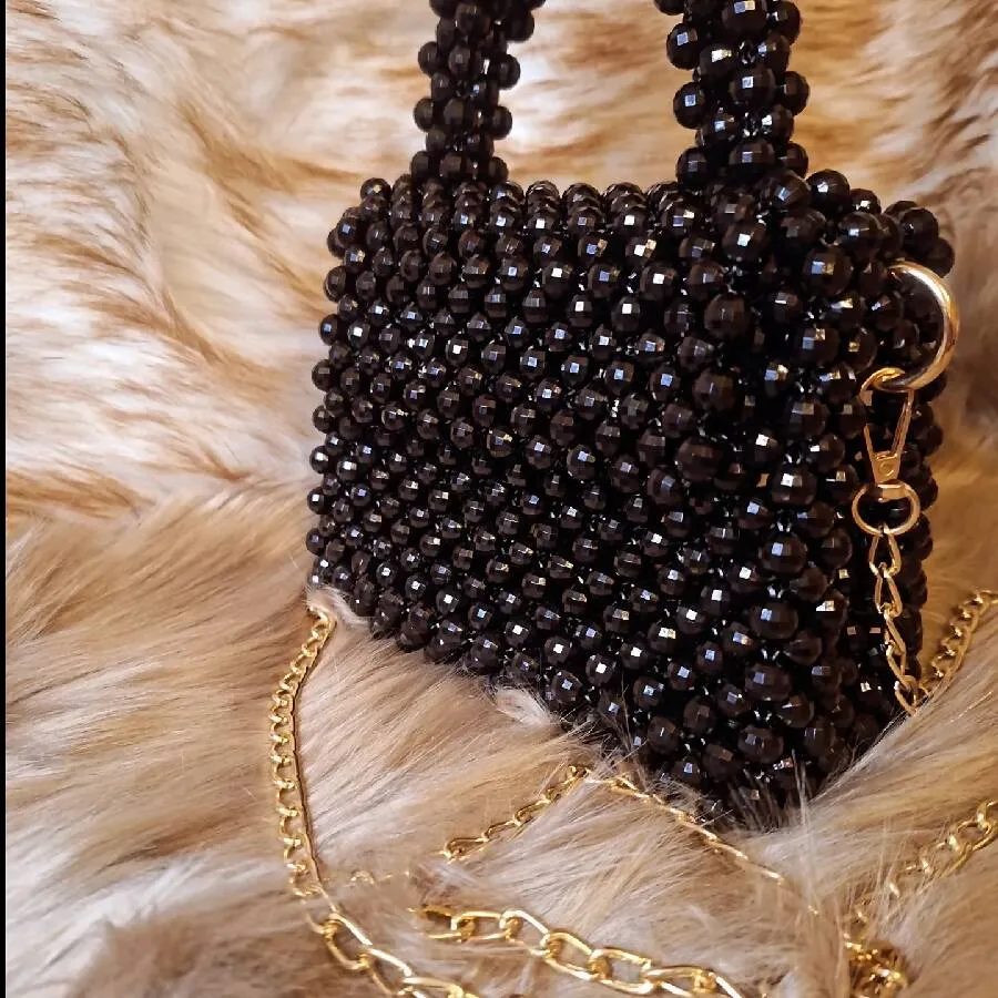 Lulua Stitches Handmade Black Beaded Bag