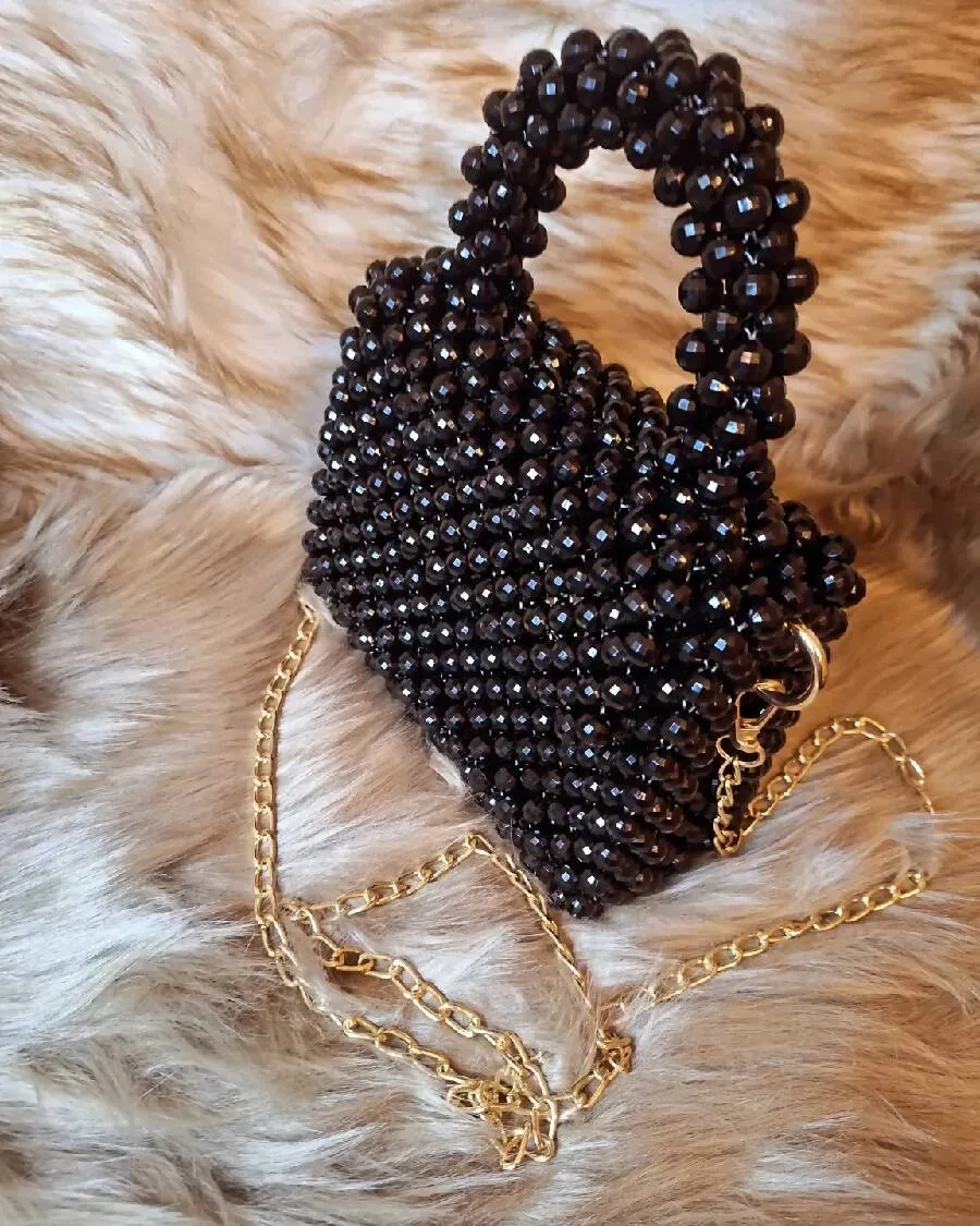 Lulua Stitches Handmade Black Beaded Bag