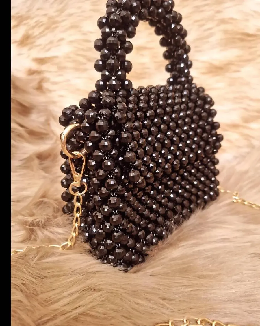 Lulua Stitches Handmade Black Beaded Bag