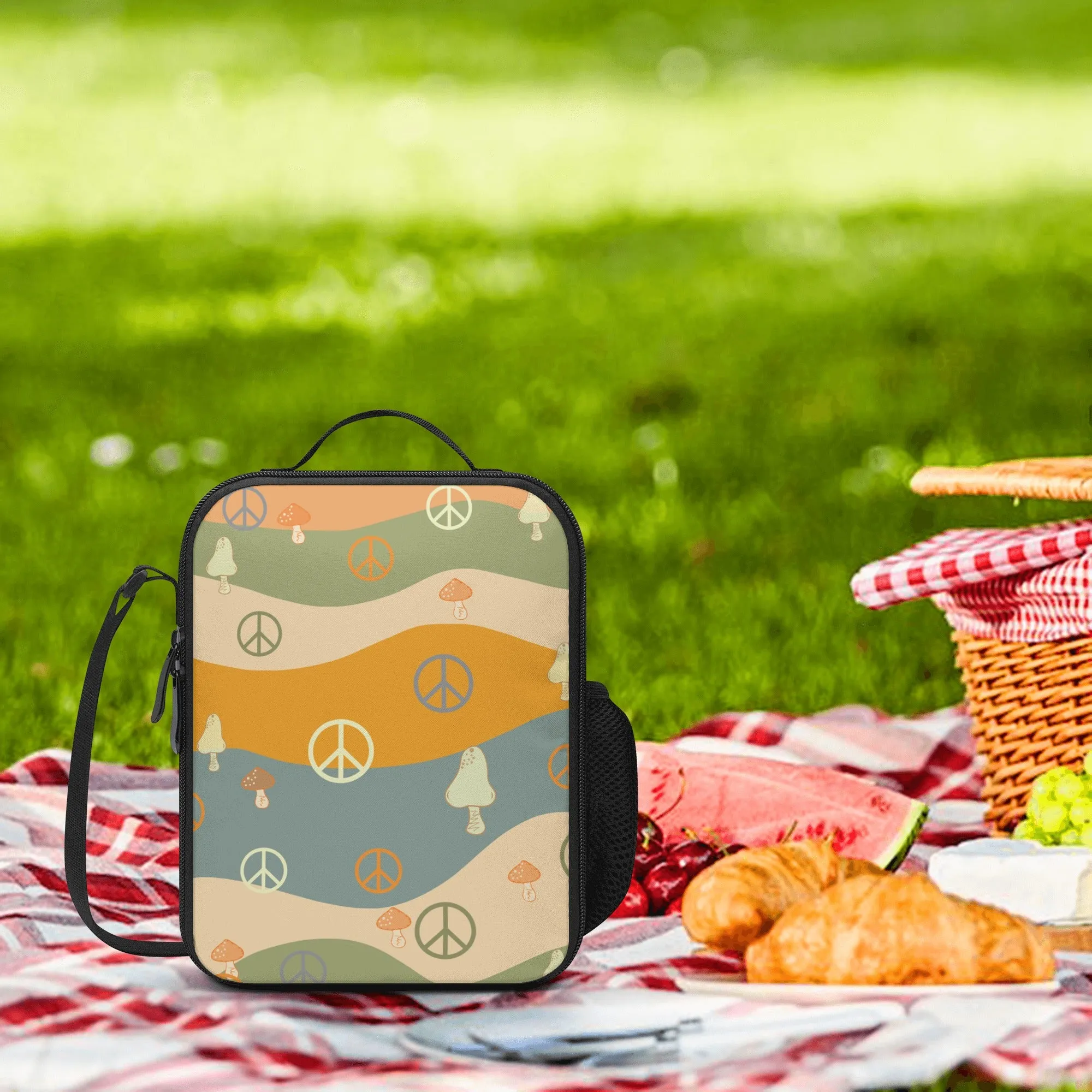 Lunch Bag-All-Over Print-Lunch Box Bag with Bottle Holder-Spacious-Retro Boho Peace