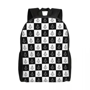 Master Mason Blue Lodge Backpack - Checkered Pattern Zipper Closure & Soft Handles