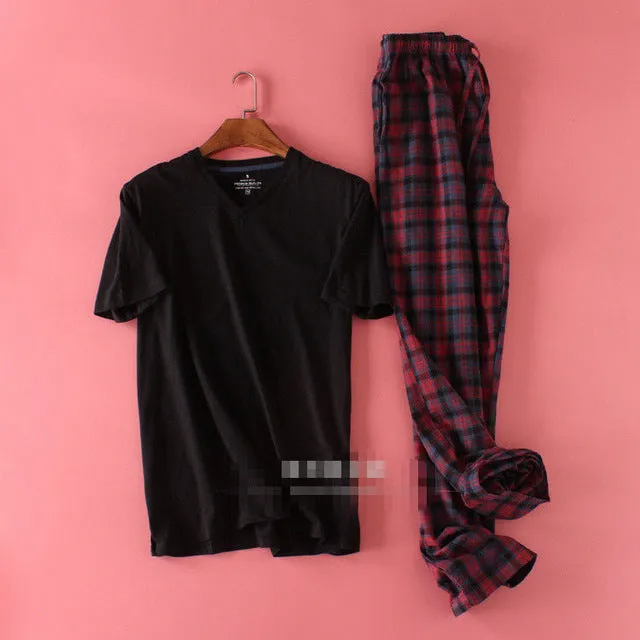 Men's Casual Plaid Pajama Set